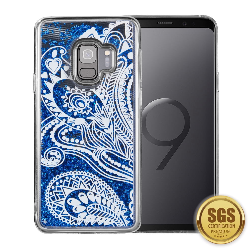 Blue Paisley Sparkling Waterfall Protective Case for Samsung Galaxy S9 Plus (Exact Perfect Fit)