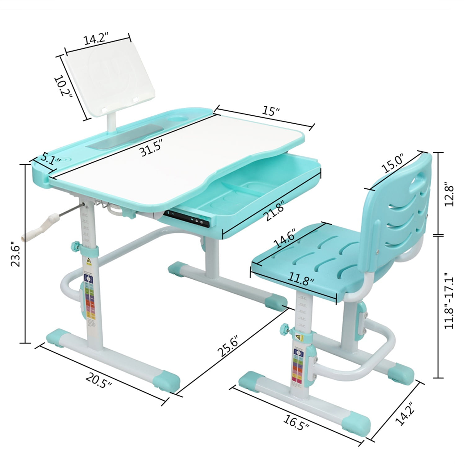 Kids Functional Desk and Chair Set, Children School Study Desk with Tilt Desktop, Bookstand, LED Light, Metal Hook and Drawer for Boys Girls (Blue) Kids Functional Desk and Chair Set, Children School Study Desk with Tilt Desktop, Bookstand, LED Light, Metal Hook and Drawer for Boys Girls (Blue)