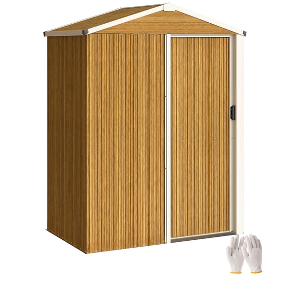 Outsunny 4.5 x 3ft Outdoor Storage Shed, Metal Garden Shed, Wood Grain