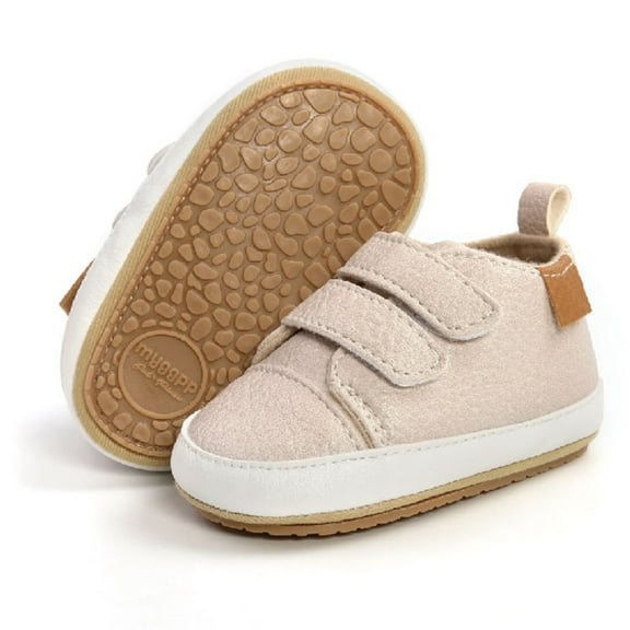 Miyanuby Baby Boys Girls High Top Ankle PU Leather Sneakers Soft Rubber Sole Infant Moccasins Newborn Anti-Slip Toddler Wedding Uniform Dress Shoes Beige 1-3Y