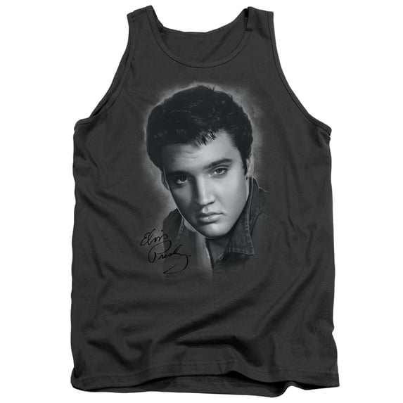 Elvis Presley Grey Portrait Adult Tank Top T-Shirt Charcoal
