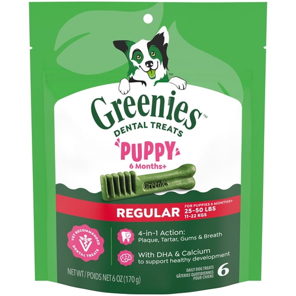 Greenies Natural Dental Puppy Treats Regular Size, 6 oz Pack (6 Count)