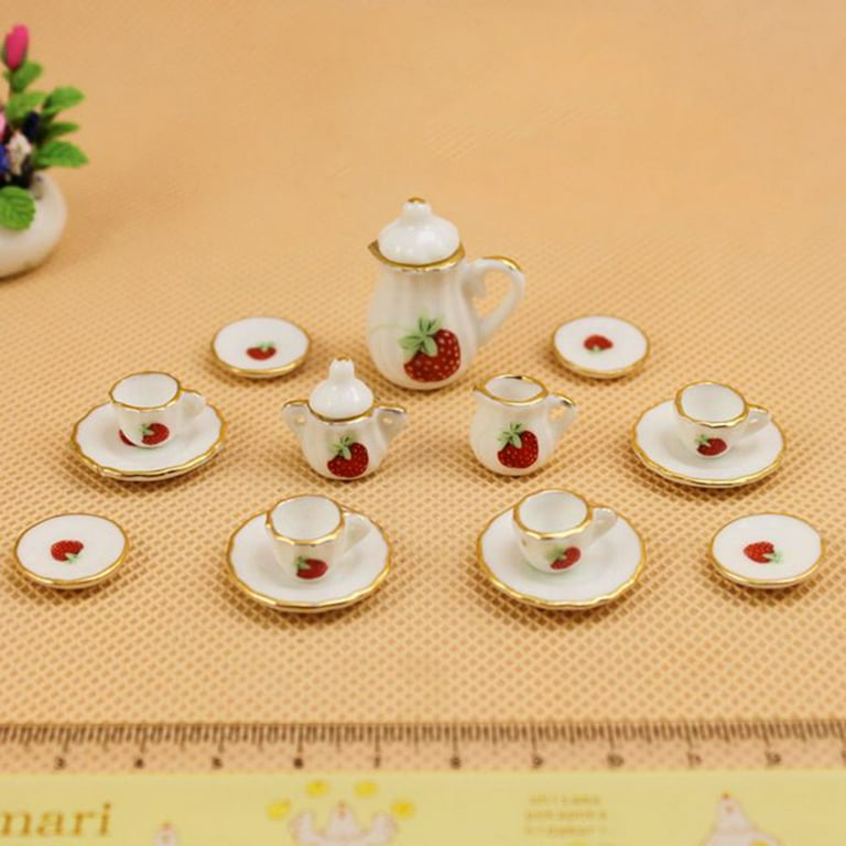 15Pcs 1:12 Miniature Porcelain Tea Cup Set Flower Tableware Kitchen  Dollhouse Furniture Toys For Children Tea Cups Dollhouse