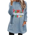 thumbnail image 2 of Rciityk Christmas Gifts Womens Crewneck Pullover Sweatshirt Casual Winter Fleece Letter Santa Hat Printed Long Sleeve Sweaters Tops with Pocket, 2 of 4