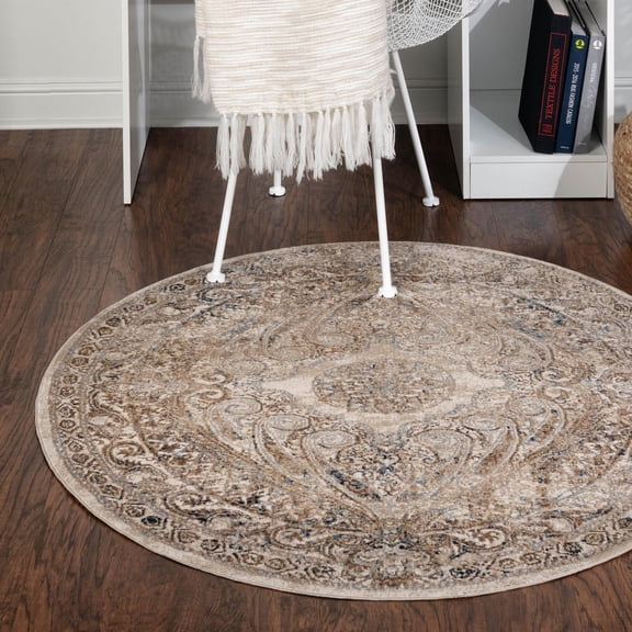Unique Loom Chateau Collection Area Rug - Wilson (7' 10" Round Beige/Blue)