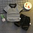 thumbnail image 3 of MHZLDYZ Toddler Boy Outfits Toddler Boys Short Sleeve Stripe Prints T Shirt Tops Shorts Child Kids Gentleman Outfits 2T Summer Clothes for Boys Toddler Shirts(Black,110), 3 of 4