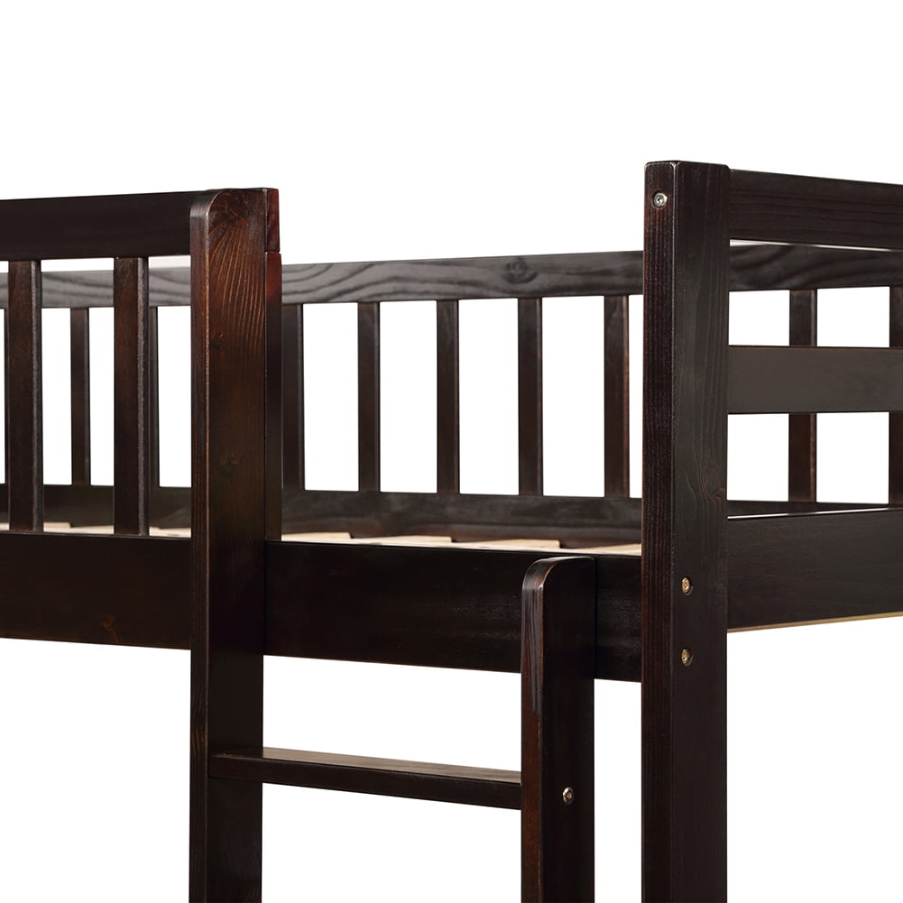 Lowestbest Solid Wood Bunk Bed Frame with Trundle for Kids and Teens, Twin Over Twin Size, Espresso Lowestbest Solid Wood Bunk Bed Frame with Trundle for Kids and Teens, Twin Over Twin Size, Espresso