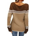thumbnail image 4 of Women Autumn Winter Colorblock Pullover Sweaters Round Neck Striped Slim Fitting Knitwear Tops, 4 of 9