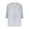 thumbnail image 6 of Striped Linen Tops for Women Trendy Casual V Neck Button Down Shirts Loose 3/4 Sleeve Spring Summer Blouses (M, White), 6 of 7