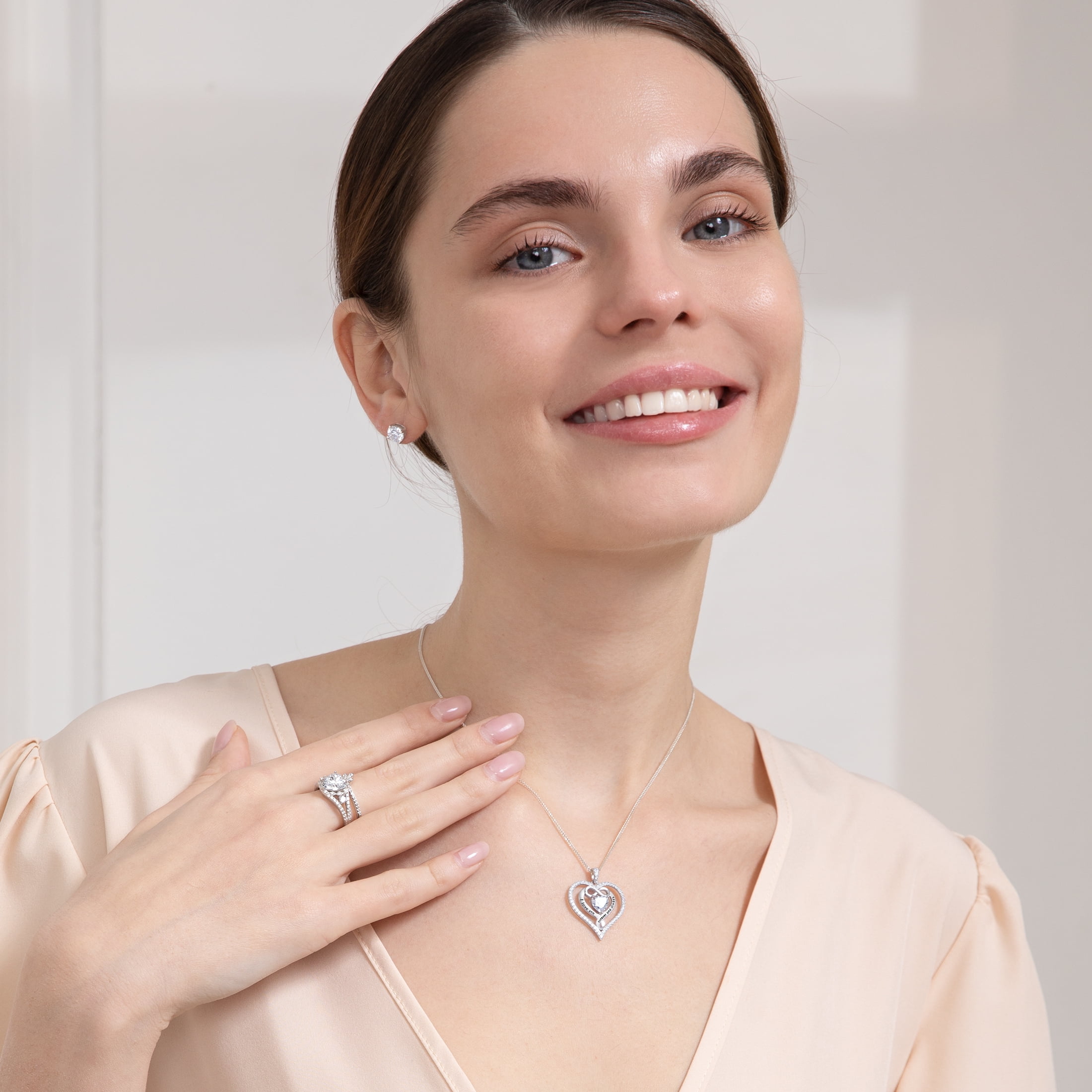 Beautlace 925 Sterling Silver 1CT Heart Moissanite Necklace,I Love You Forever and Always Birthstone Moissanite Jewelry Gift for Women