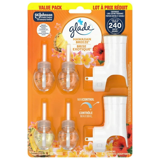 Glade® PlugIns Scented Oil Refill, Hawaiian Breeze, 2 Warmers 4 Refills