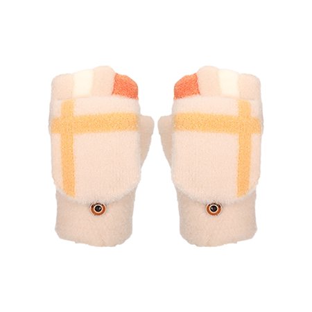 

Heiheiup Winter Cute Student Half Finger Flip All Plus Velvet Thickened Warm Knitted Cold Proof Gloves Snowboarding Bibs Women