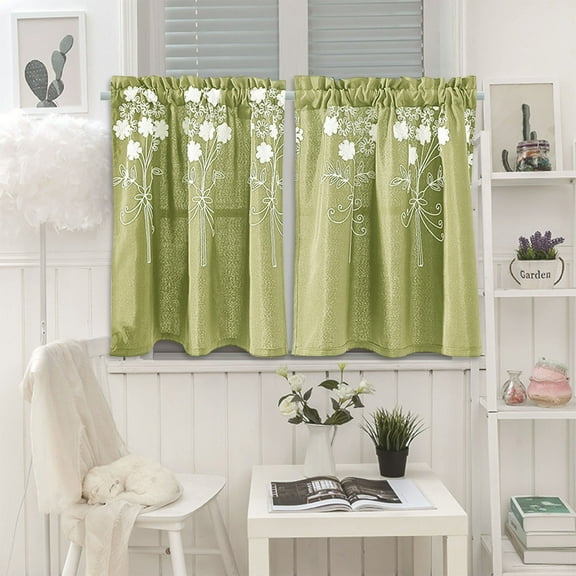 Btomtd Embroidered Polyester Short Curtains for Cafe and Home Use Solid Color Cafe Curtains Intricate Stitching and Easy Care Blackout Curtains - 29.13"x24.01", Green