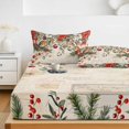 thumbnail image 6 of King Size Fitted Sheet Set - Christmas 3 Piece Bedding Sets 16" Deep Pocket Fitted Sheet with 2 Pillowcases, Xams Tree Winter Poinsettia Pine Cones Red Brushed Microfiber Hotel Luxury Bed Sheets, 6 of 9