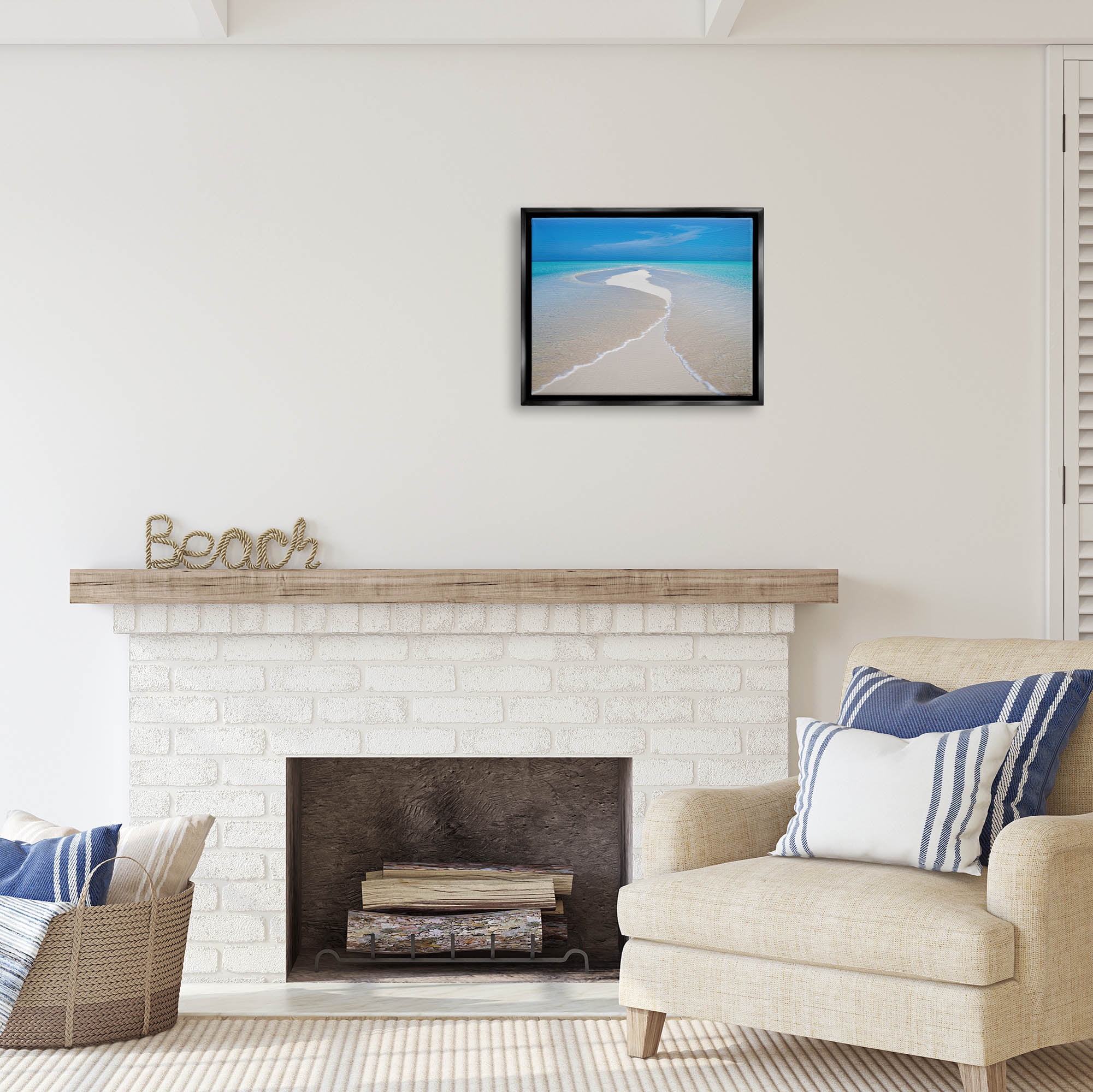 Stupell Industries Azure Beach Waves Lapping Foam Coastal Photography Black Floater Framed Art Print Wall Art