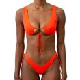 thumbnail image 2 of Neinkie Women's Cutout Spaghetti Strap Lace Up Ribbed Cami Bikini Set Swimsuit, 2 of 7