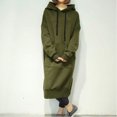 thumbnail image 2 of Sudadera larga suelta para mujer, vestido con capucha, sudaderas con capucha cálidas Irfora Verde militar M, 2 of 7