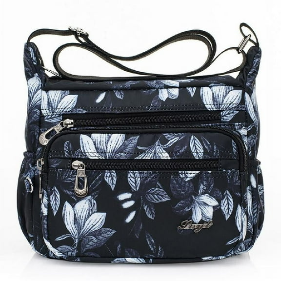 Necvior Women Floral Nylon Shoulder Crossbody Bag Multi Zipper Satchel Purse