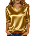 thumbnail image 2 of Dressy Tops for Women 3/4 Sleeve Silk Satin Blouses Business Work T Shirts Loose Fit V Neck Spring Summer Outfits 2026 #03Gold 2XL, 2 of 6