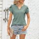 thumbnail image 3 of Camiseta con cuello en V y botones para mujer: top veraniego holgado con aberturas caladas; tejido suave y transpirable, fácil de cuidar, 3 of 8