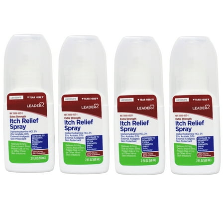 Leader Itch Relief Spray, Diphenhydramine HCl 2% and Zinc Acetate 0.1%, 2 Fl Oz - 4 Pack