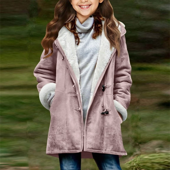 ATOGUTA Winter Jackets for Girls Fleece Jacket Fall Winter Full Zip Fuzzy Coat Outwear with Pockets Size 5T-14, Pink