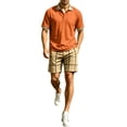 thumbnail image 2 of LEKWK 2 Piece Set for Men Plaid Short Sleeve Henley Collared Casual Tops and Elastic Waist Shorts Loose Fit Fashion Summer Beach Vacation Outfits, 2 of 7