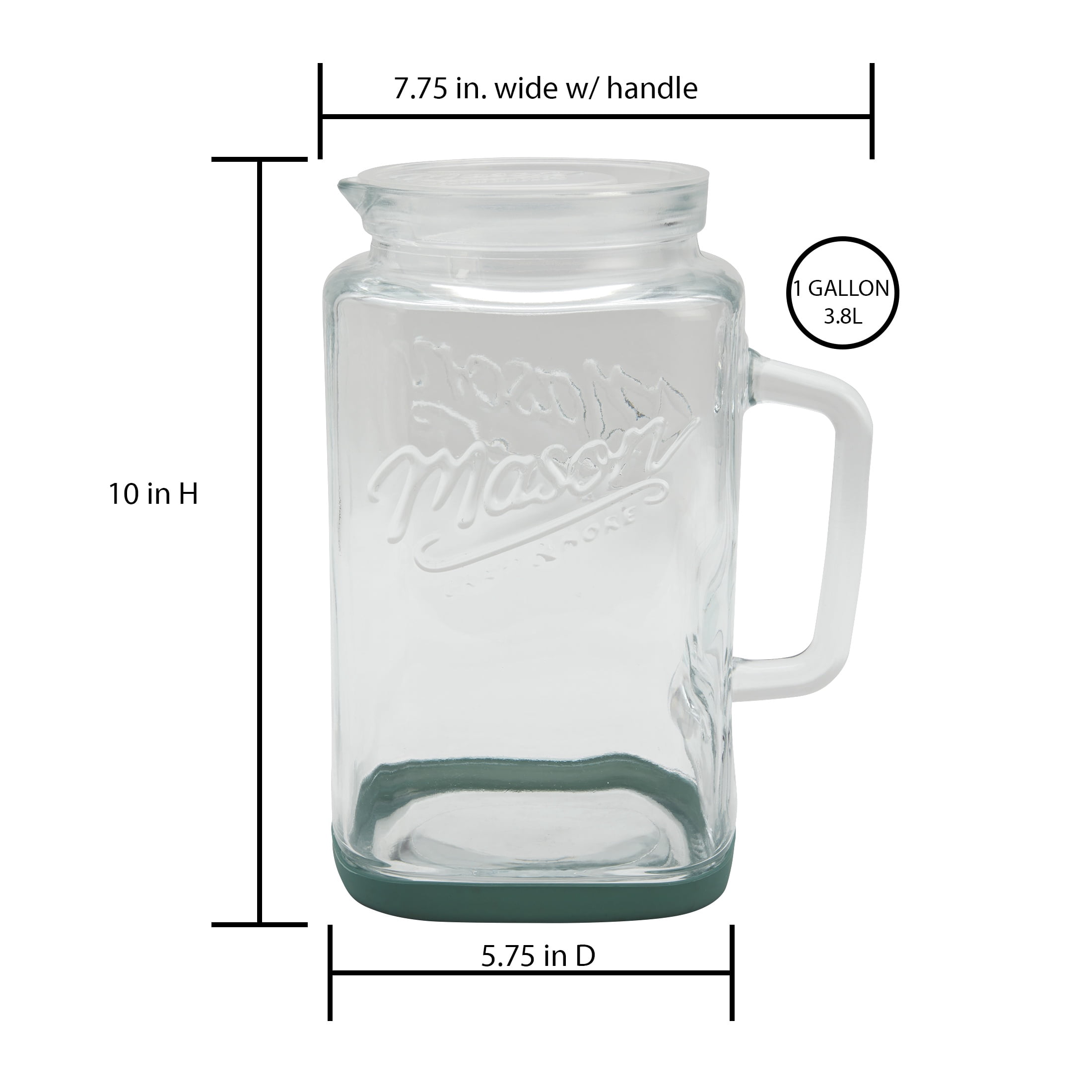 Mason Craft & More Glass 1 Gallon Pitcher with Removable Plastic Lid and Silicone Base, Sage, Useful for Serving Chilled Drinks