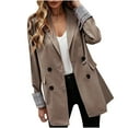 thumbnail image 2 of Women's Blazers & Suit Jackets Clearance 2024! Clearance under $10 Fayshow0 Fashion Women Business Attire Solid Color Stitching Plaid Printed Long Sleeve Cardigan Coat Top Khaki, 2 of 5