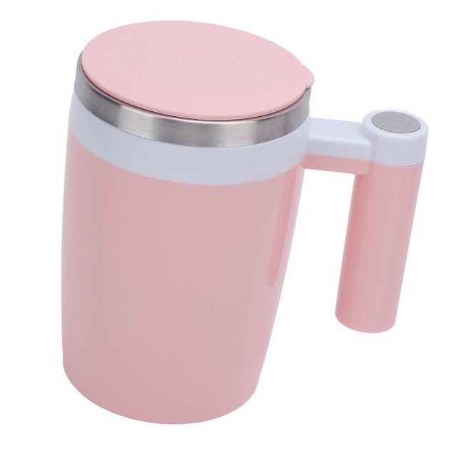 Self Stirring Coffee Mug, Stainless Steel Portable Rechargeable Self Mixing Coffee Mug 380ml for Coffee Tea Hot Chocolate Milk Pink