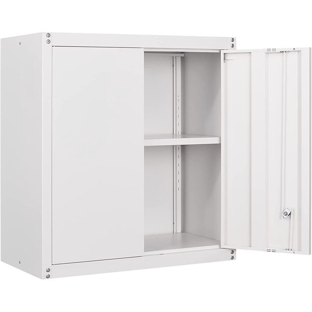 Metal Wall Storage with Lock White Wall Mount Metal Storage