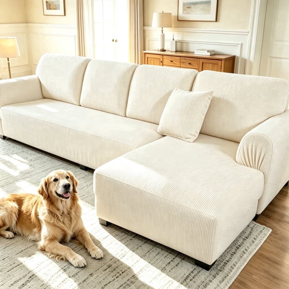 Stretch L Shape Sofa Slipcover, Pet Friendly Soft Washable Full Wrap Couch Protector Covers Sofa Seat & Backrest for Living Room(2Seater 57"-73")