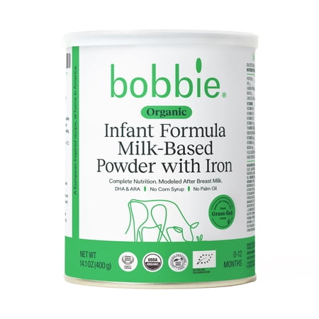 Bobbie Organic Original Infant Formula for Everyday Feeding, Milk-Based Powder with 1.2mg Iron, Skim Milk Recipe, Certified USDA Organic, 14.1 oz Can