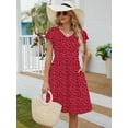 thumbnail image 2 of Chiclily Summer Dresses for Women Ruffle Sleeve Midi Dress Boho Beach Sundress with Pockets, Polkadots Red L, 2 of 7