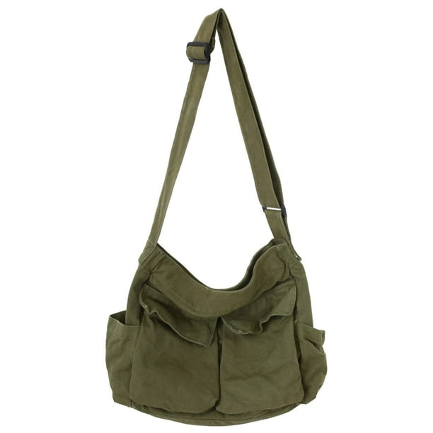 Bolso KlaOyer de lona tipo bandolera grande, color verde hobo, para mujeres y hombres