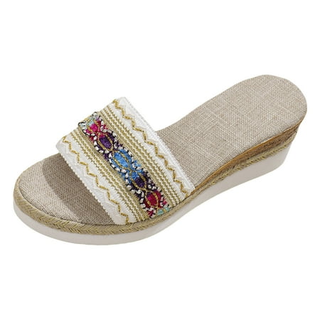 

ZIZOCWA Womens Dress Sandals Size 7.5 Boho Style Summer Slippers for Women Open Toe Breathable Wedge Sandals Comfortable Casual Beach Shoes Beige