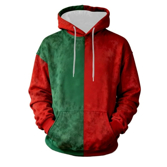 LWITHSZG Christmas Hoodies for Men Trendy Red and Green Hooded Sweatshirt Festival Outfits Fall Winter Warm Long Sleeve Going Out Tops with Pocket Size S