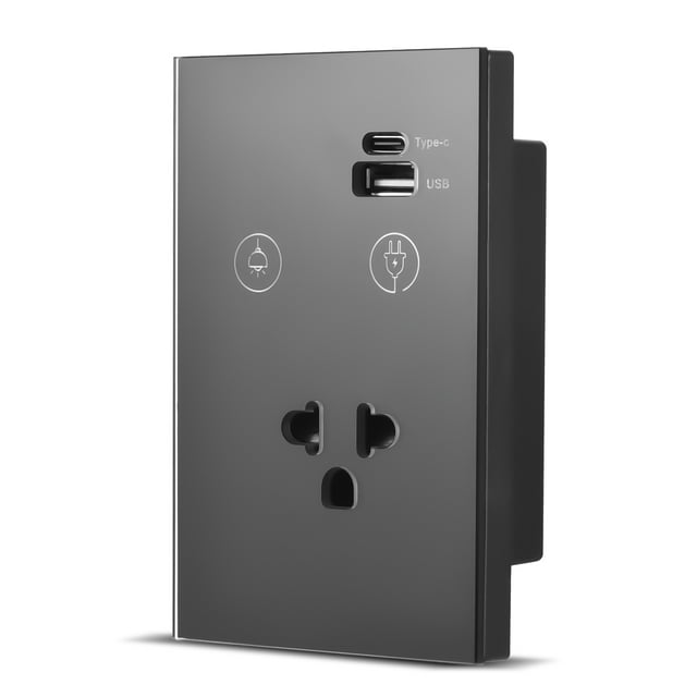 Interrupteur et Prise de Lumière WiFi 2-en-1 Intelligent avec Ports Type-C et USB - Contrôle Vocal et Gestion des Applications, Planification Programmée, Design en Verre Trempé Moderne, Nécessite un Fil Neutre (Non Inclus) - Compatible