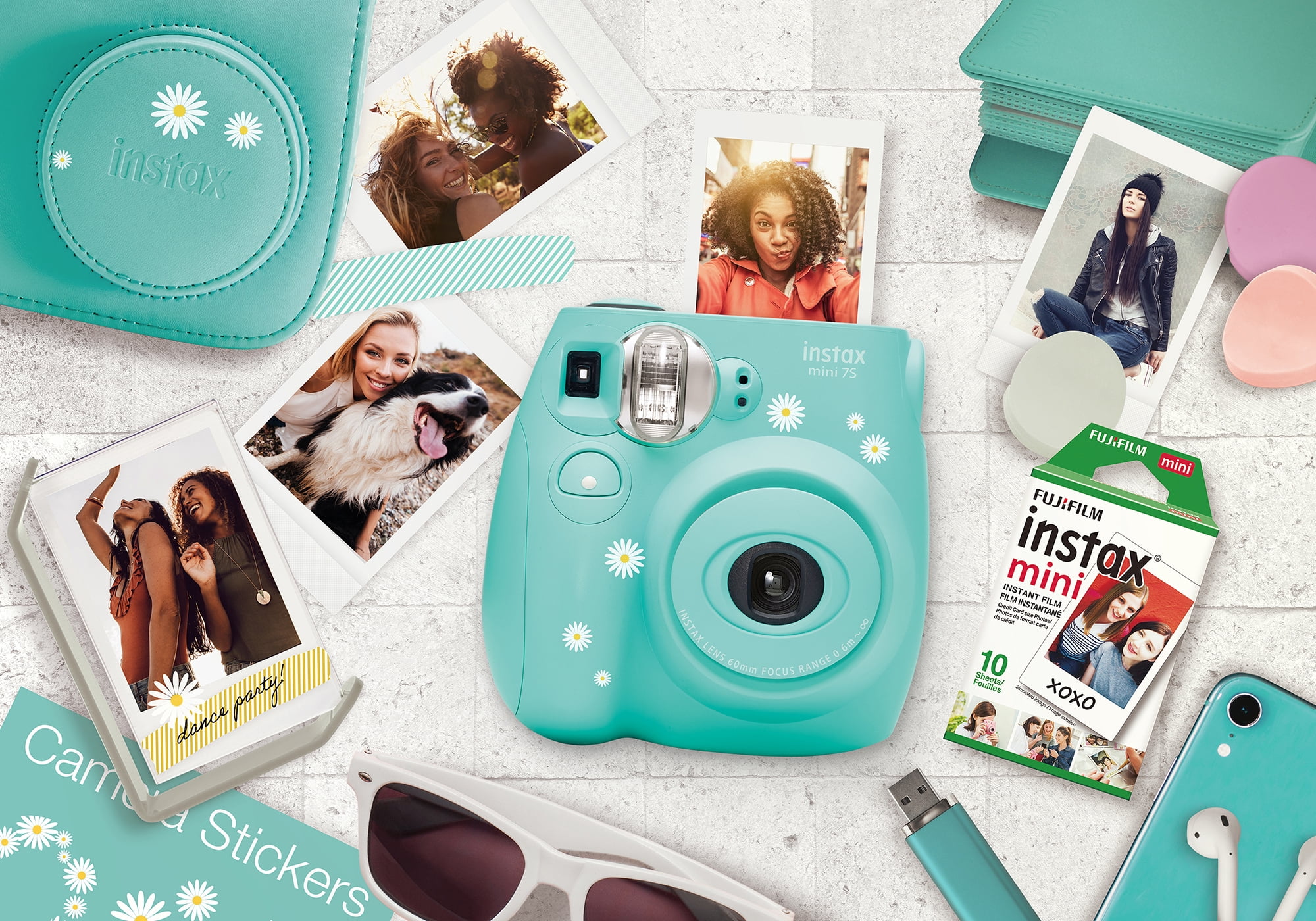 Fujifilm Instax Mini 7s Sea Foam Green Bundle (includes Camera, Case, Film, Photo Album & Photo Holders)