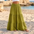 thumbnail image 5 of Tqcoqu Women's Solid Cotton Linen Tiered Maxi Skirt,Smocked Elastic High Waist Flowy Boho Beach Long Skirt, 5 of 6