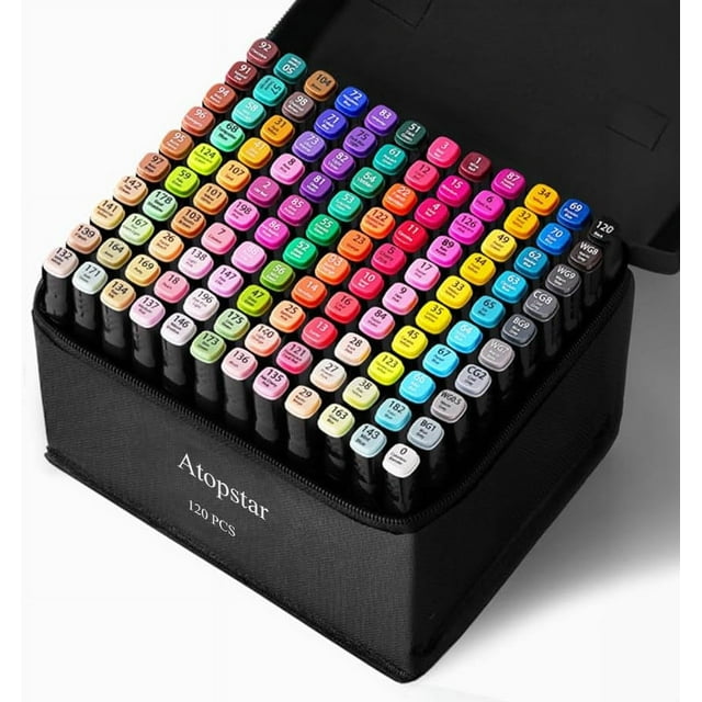 80-Color Dual Tip Alcohol Markers for Artists -Coloring and Painting Supplies, (80 Black Shell)