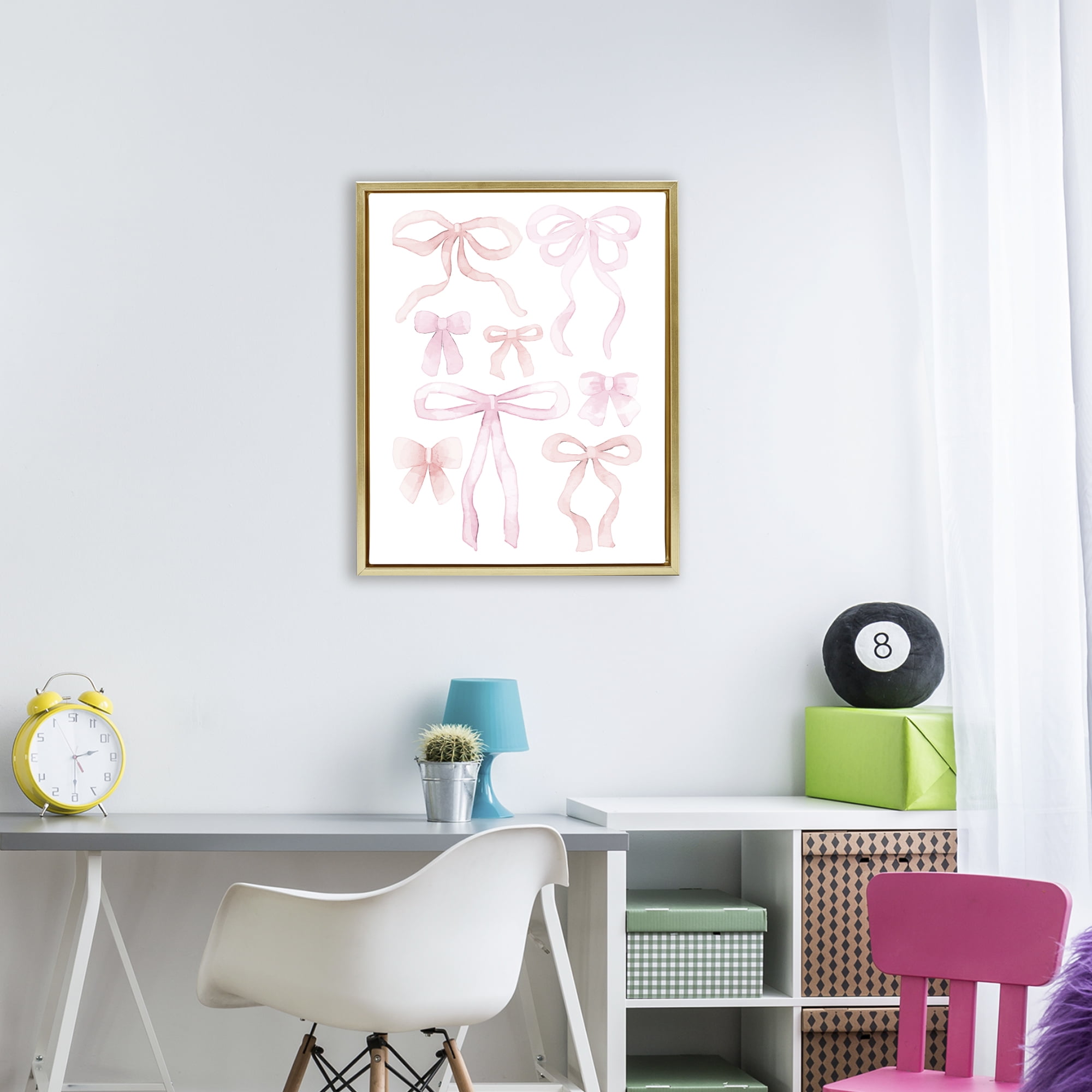 Feminine Chic Bows Gold Framed Floater Canvas Wall Art, design by Kim Allen