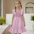 thumbnail image 6 of Kovlvoll Summer Dress Girls Clothes Ruffled Short Sleeve Pleated Square Neck A-Line Fashion Dresses for Middle Girl, 6 of 7