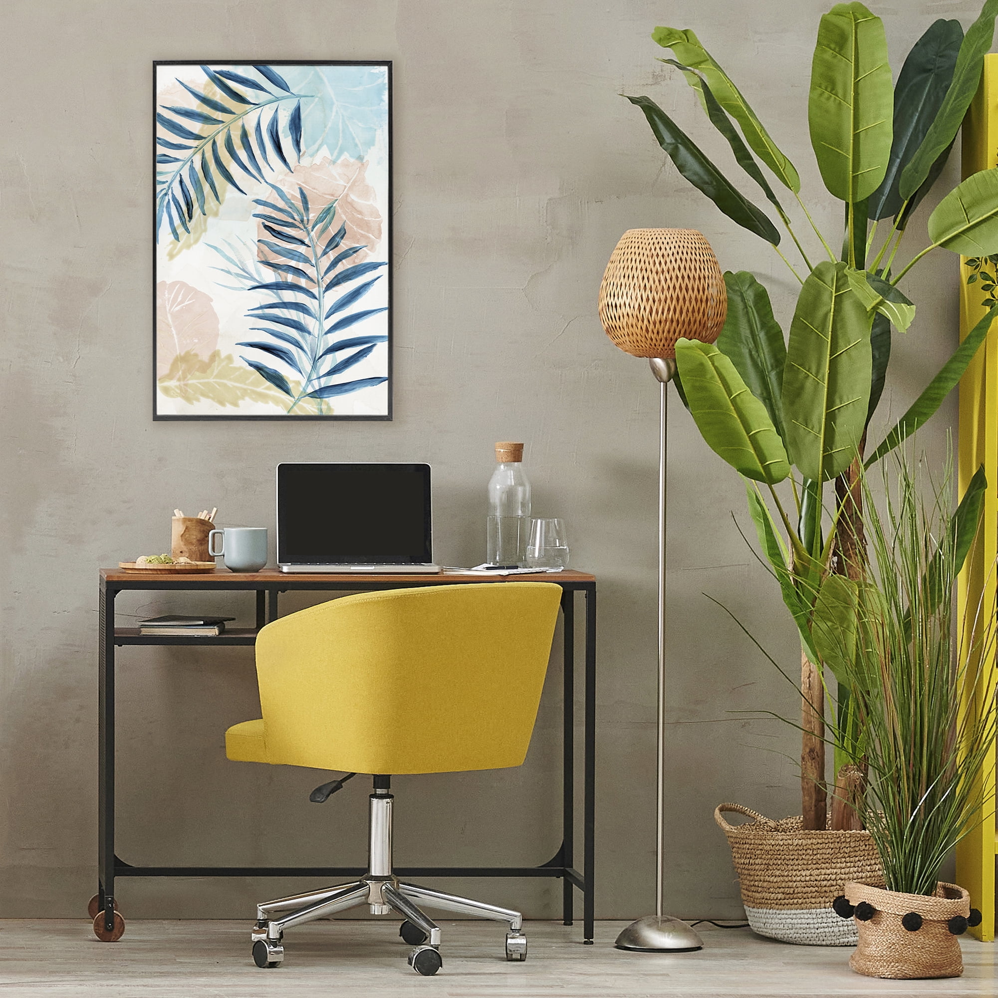 Stupell Industries Blue Palm Fronds in Pastel Haze Black Framed Giclee Art, design by Nan