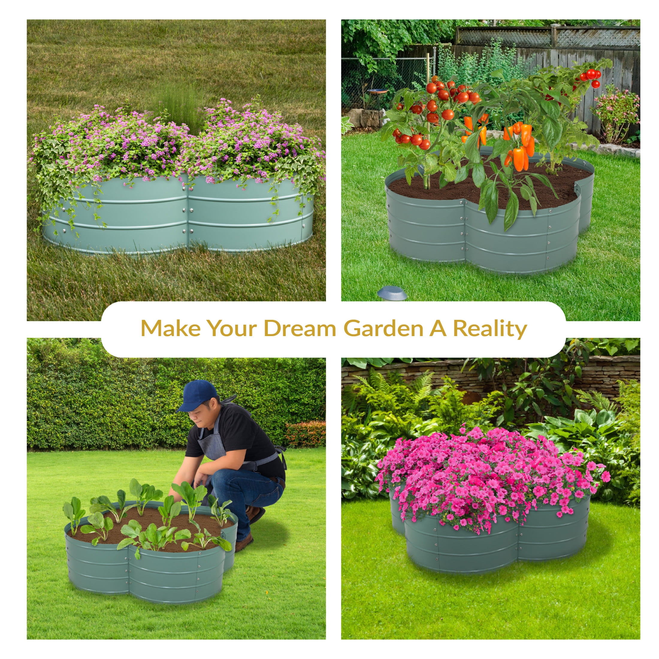 Sunnydaze 43" x 43" x 12" 4-Leaf Clover Green Galvanized Steel Outdoor Raised Garden Bed