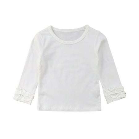 

Spring hue Toddler Baby Girl Long Sleeve T-shirt Crew Neck Cotton Ruffle Tops