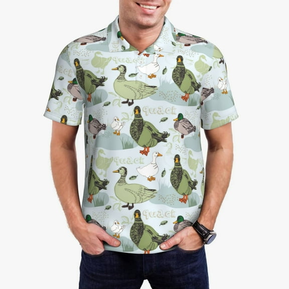 Xecao Mallard Ducks Wild Birds Mens' Casual Short Sleeve Button-Down Polo Shirts for a Classic Golf Shirts-