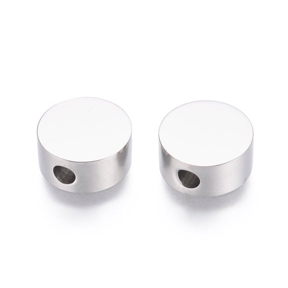 10pcs Tarnish Resistant 304 Stainless Steel Beads Flat Round Stainless Steel color 10x5mm Hole: 2mm
