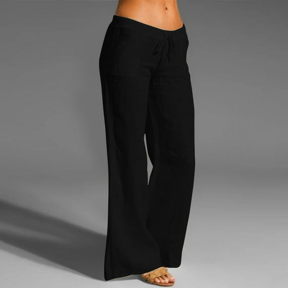 Women High Waisted Wide Leg Pants Fashion Drawstring Elastic Trousers Comfy Straight Leg Long Pants With Pockets Stretchy Yoga Womens Cropped Pants Casual Petite Loose Track Pants for Women Beach