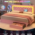 thumbnail image 5 of NHIXSOM King Upholstered Platform Bed Frame with LED Lights and Storage, Velvet Adjustable Headboard, Pink, 5 of 8